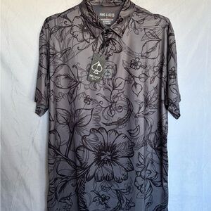 Men’s PINS & ACES Dark Gray Floral Golf Polo NEW